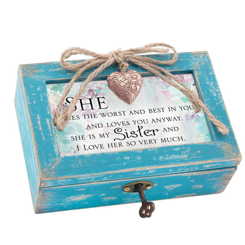 Cottage Garden Sister Love Her So Much Teal Locket Petite Music Box Plays You Light Up My Life