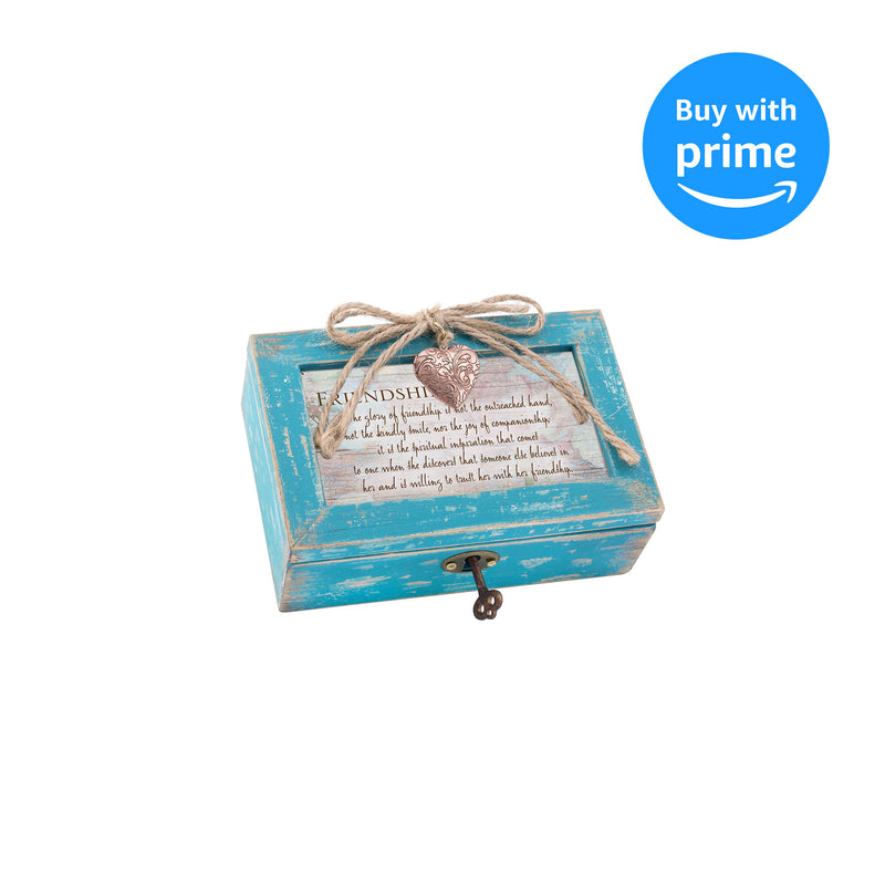 Cottage Garden Glory of Friendship Teal Locket Petite Music Box Plays That's What Friends are for