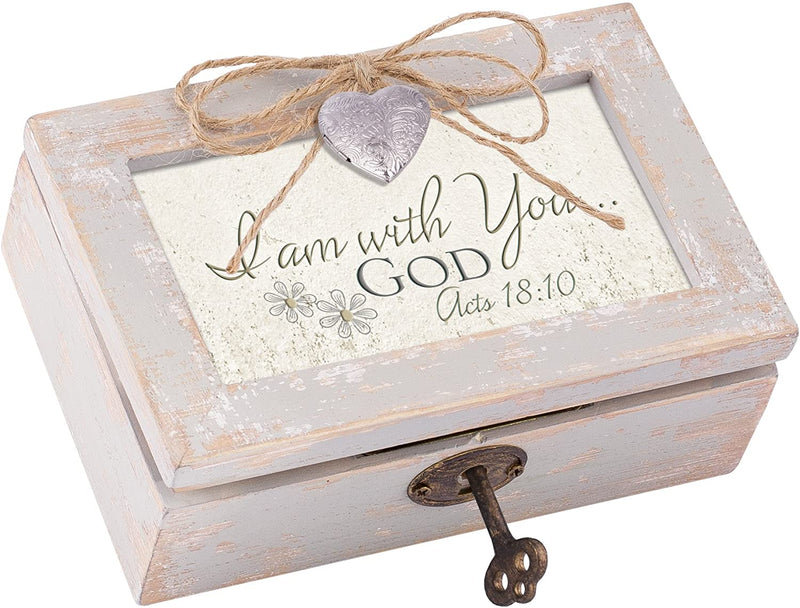 Cottage Garden I Am with You God Natural Taupe Jewelry Music Box Plays Amazing Grace