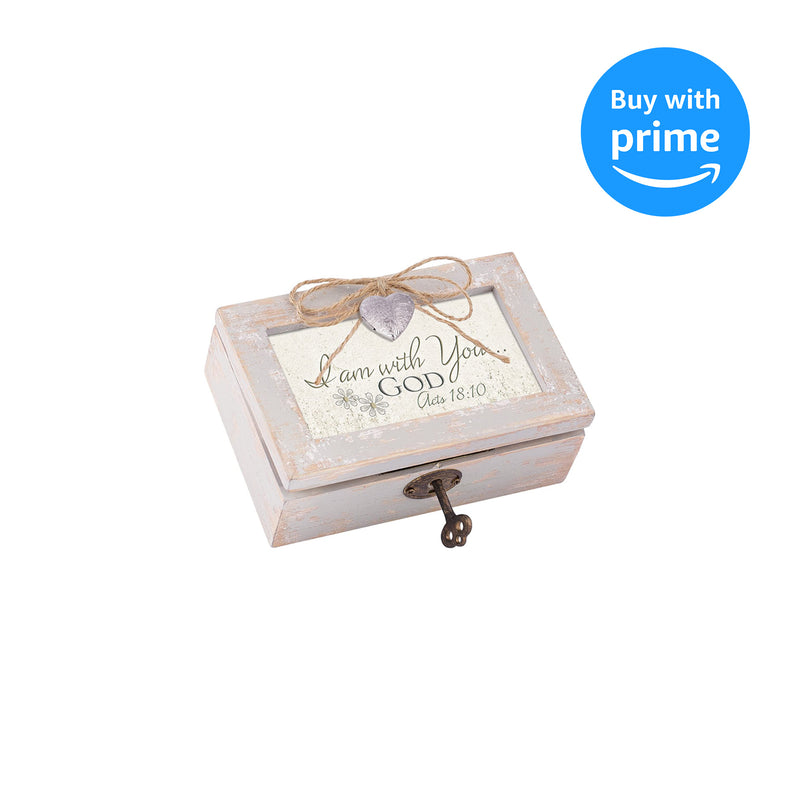 Cottage Garden I Am with You God Natural Taupe Jewelry Music Box Plays Amazing Grace