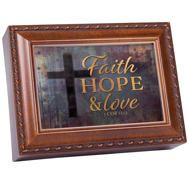 Faith Hope & Love Wood Grain 9 X 7 Mdf Wood Musical Box Plays Tune Friend In Jesus