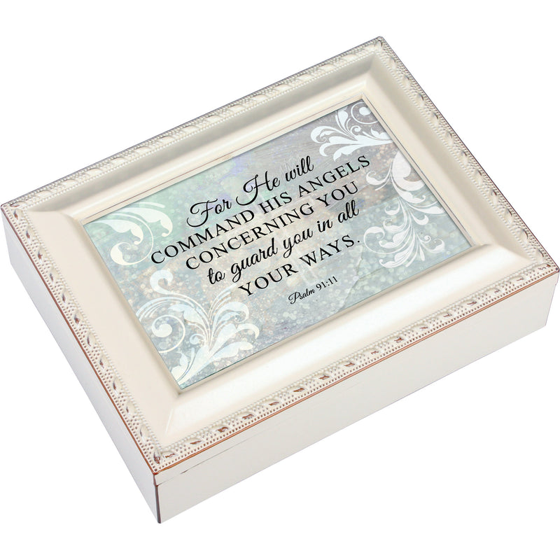 He Will Command  Ivory 9 X 7 Mdf Wood Musical Box Plays Tune Ave Maria