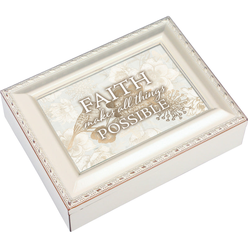 Faith Makes All Things Possible Ivory 9 X 7 Mdf Wood Musical Box Plays Tune Ave Maria