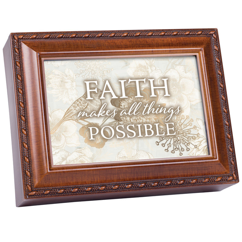 Faith Makes All Things Possible Wood Grain 9 X 7 Mdf Wood Musical Box Plays Tune Ave Maria