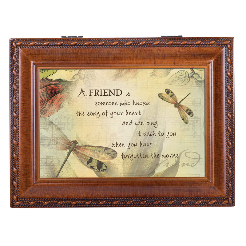 A Friend's Song Woodgrain Rope Trim Music Box Plays Friends Are For