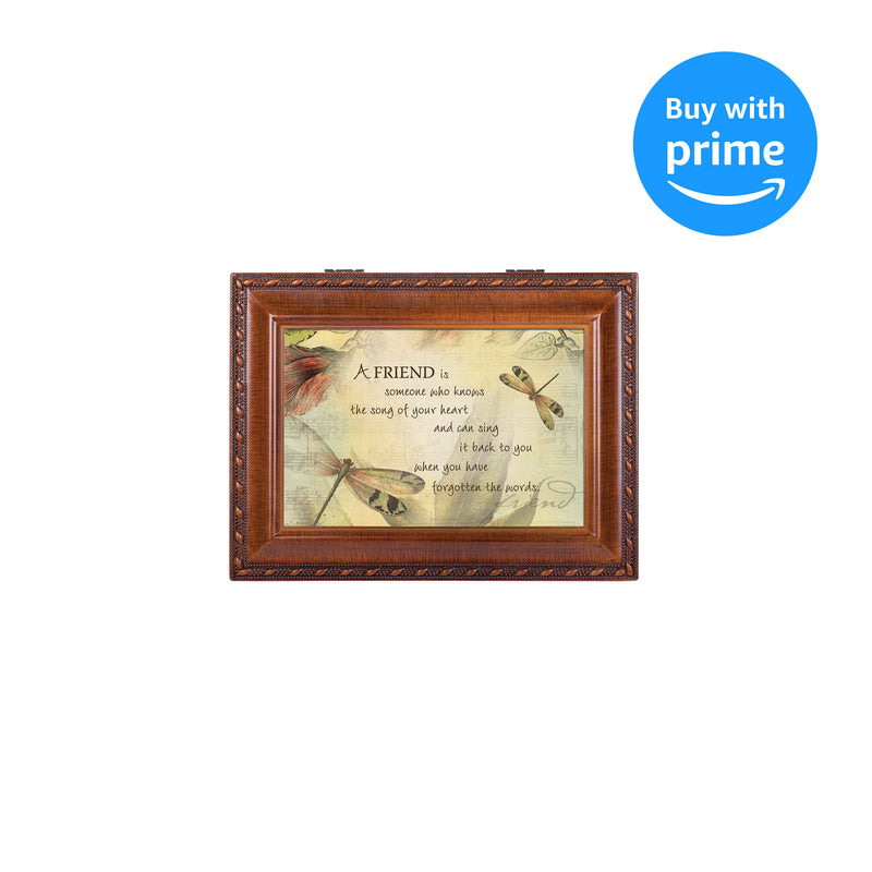 A Friend's Song Woodgrain Rope Trim Music Box Plays Friends Are For