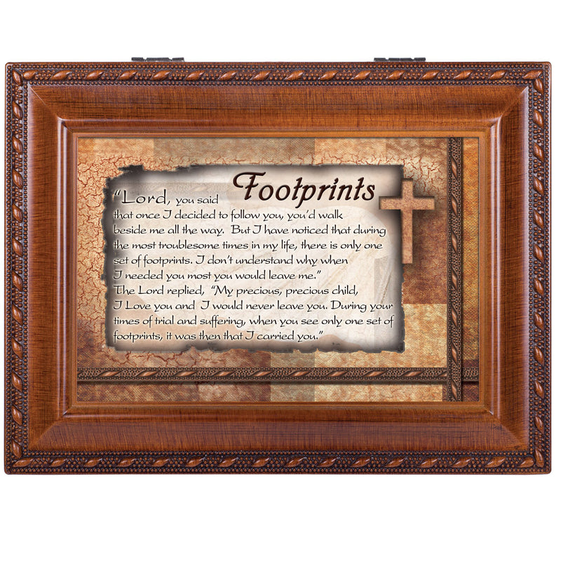 Footprints Cottage Garden Inspirational Woodgrain Traditional Music Box Plays Amazing Grace