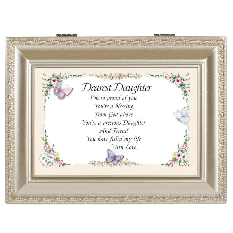 Cottage Garden Dearest Daughter Champagne Silver Traditional Music Box Plays Light Up My Life
