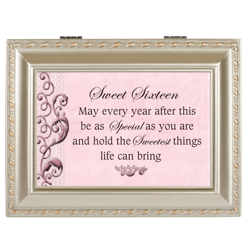 Sweet Sixteen Champagne Silver Traditional Music Box Plays You Light Up My Life