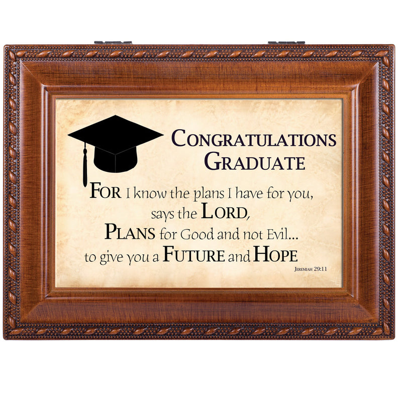 Cottage Garden Graduation Woodgrain Inspirational Traditional Music Box Plays Pomp & Circumstance