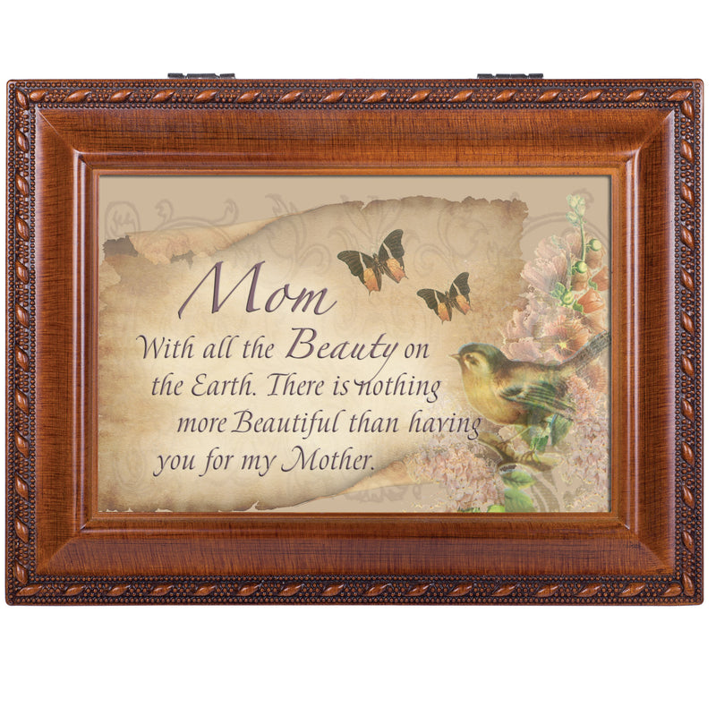 Cottage Garden Music Box - Mom The Beauty Plays You Light Up My Life with Woodgrain Finish