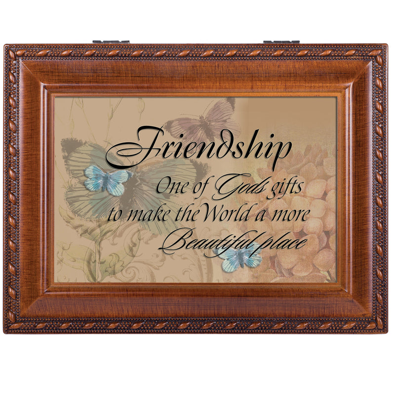 Cottage Garden Friendship Butterflies Woodgrain Rope Trim Music Box Plays That's What Friends are for