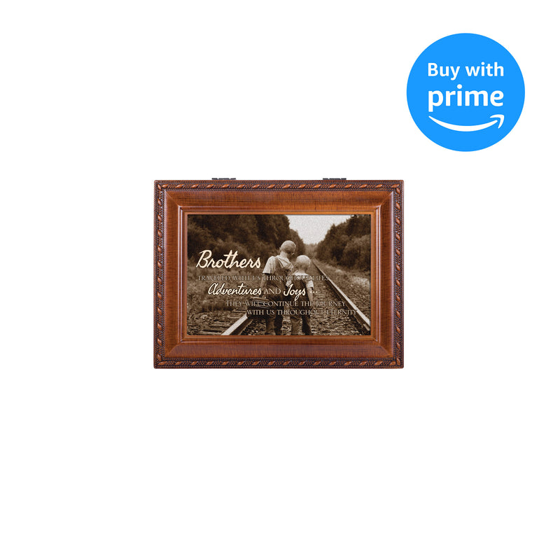 Cottage Garden Brother's Traveled Bereavement Rich Woodgrain Finish Jewelry Music Box - Plays How Great Thou Art
