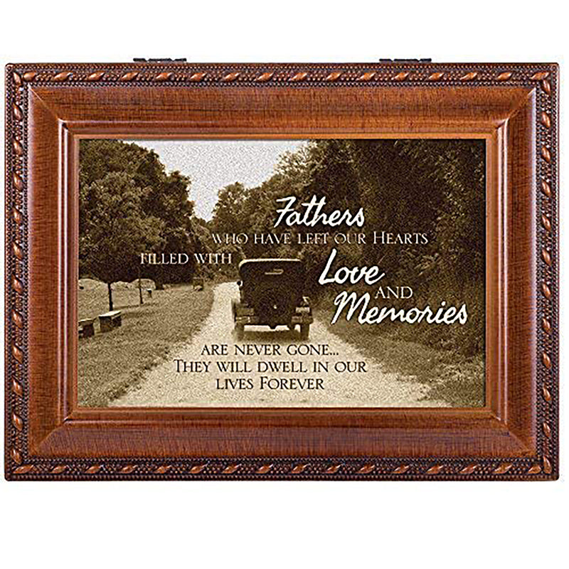 Cottage Garden Fathers Love and Memories Bereavement Woodgrain Rope Trim Music Box Plays Amazing Grace