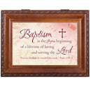 Baptism Beginning of a Life Serving Woodgrain Rope Trim Jewelry Music Box Plays Jesus Loves Me