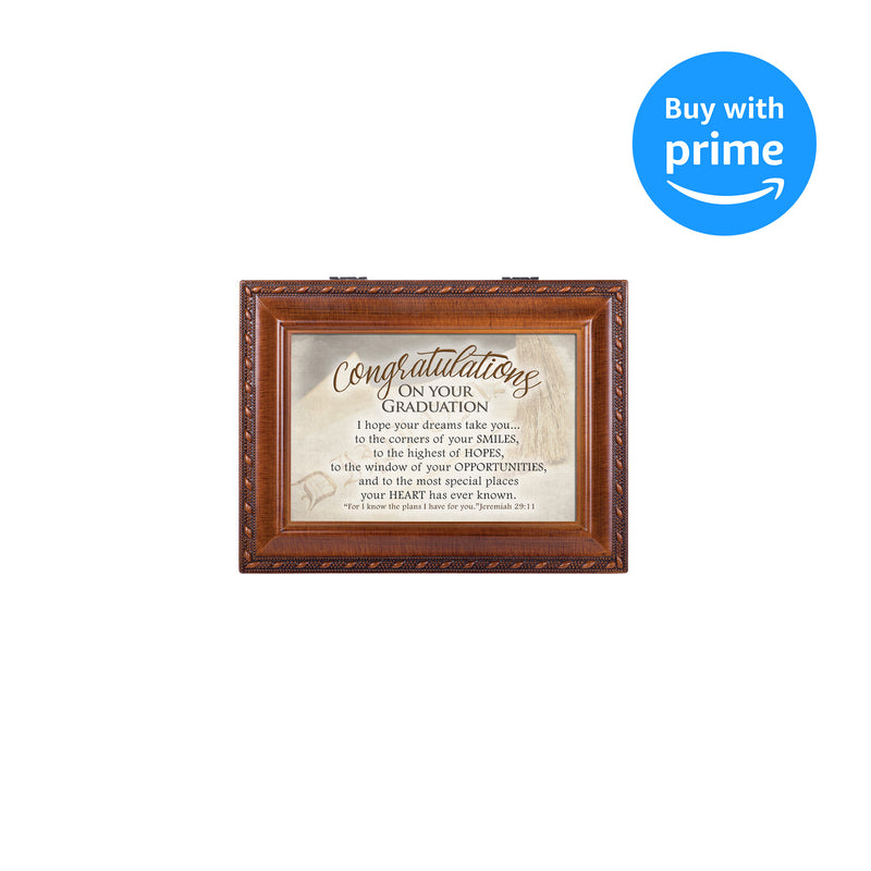 Cottage Garden Congratulations On Graduation Woodgrain Inspirational Music Box Plays Pomp and Circumstance