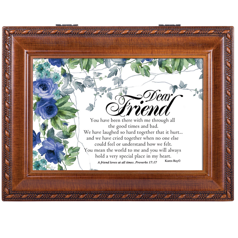 Cottage Garden Forever More Friends are for Woodgrain Keepsake Music Box Plays Amazing Grace