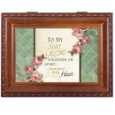 Cottage Garden Sister Together Or Apart Woodgrain Rope Trim Jewelry Music Box Plays Wind Beneath My Wings