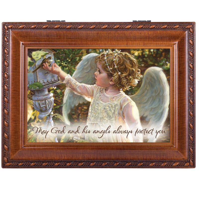 Cottage Garden Angel in The Garden Woodgrain Inspirational Traditional Music Box Plays How Great Thou Art