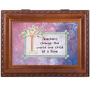 Cottage Garden Teachers Change World Woodgrain Rope Trim Jewelry Music Box Plays Wonderful World