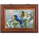 Watchful Birds Woodgrain Inspirational Traditional Music Box Plays Amazing Grace