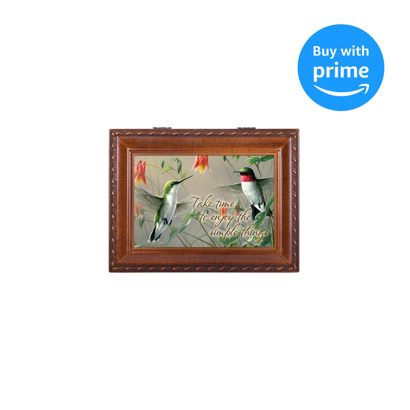 Take Time to Enjoy the Simple Woodgrain Rope Trim Jewelry Music Box Plays Wind Beneath My WIngs