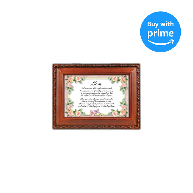 Mom How Special to Me Woodgrain Rope Trim Jewelry Music Box Plays Wind Beneath My WIngs