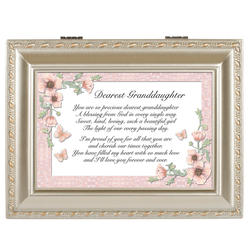 Dearest Granddaughter Champagne Silver Traditional Music Box Plays Light Up My Life