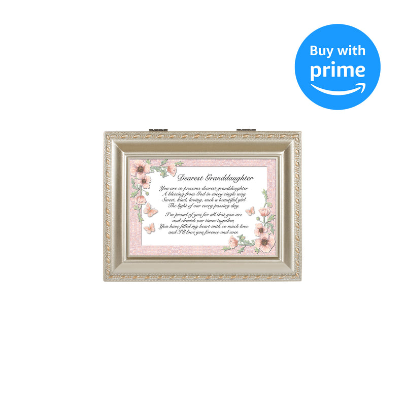 Dearest Granddaughter Champagne Silver Traditional Music Box Plays Light Up My Life
