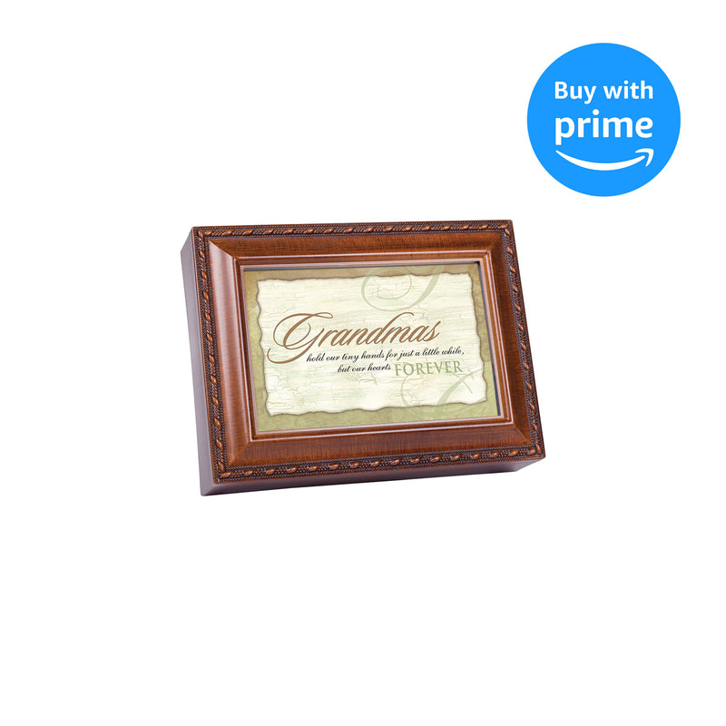 Grandmas Hold Hands Little While Woodgrain Rope Trim Jewelry Music Box Plays Wonderful World