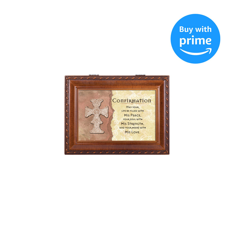 Cottage Garden Confirmation Life Filled with Peace Woodgrain Rope Trim Jewelry Music Box Plays Friend in Jesus