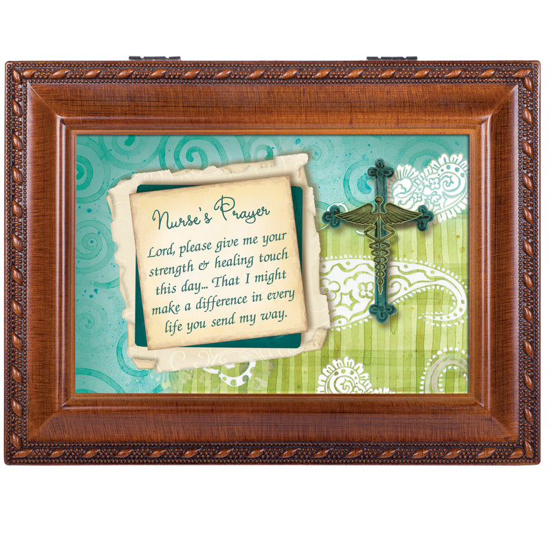 Cottage Garden Nurse's Prayer Wood Grain Music Box - Plays Ave Maria