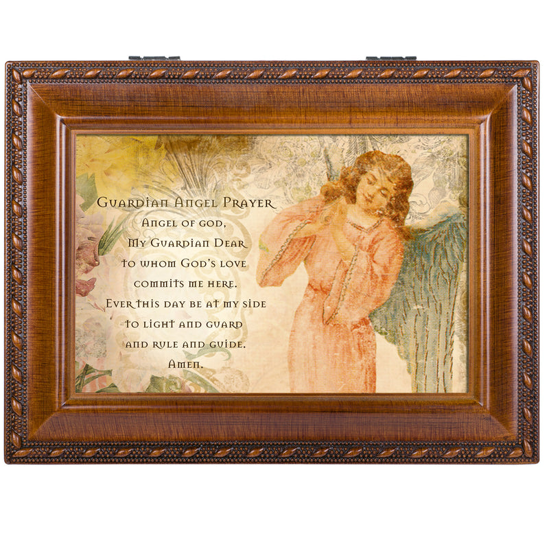 Cottage Garden Guardian Angel Prayer Woodgrain Music Box/Jewelry Box Plays Ave Maria