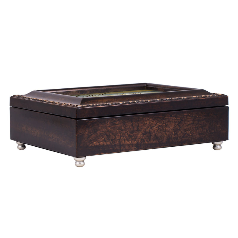 Cottage Garden Serenity Prayer Ocean Waves Burlwood Finish Jewelry Music Box Plays Amazing Grace