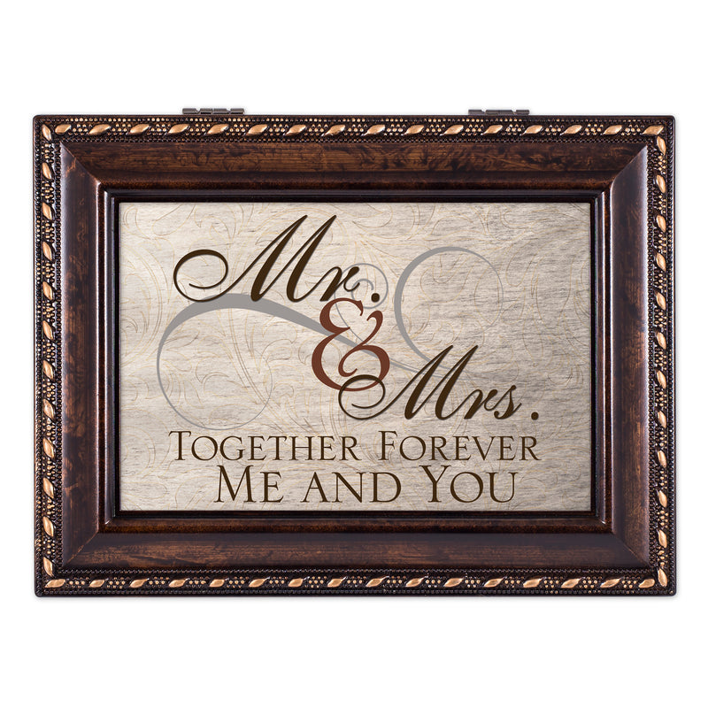 Cottage Garden Mr. & Mrs. Together Forever Burlwood Finish Jewelry Music Box Plays Canon in D