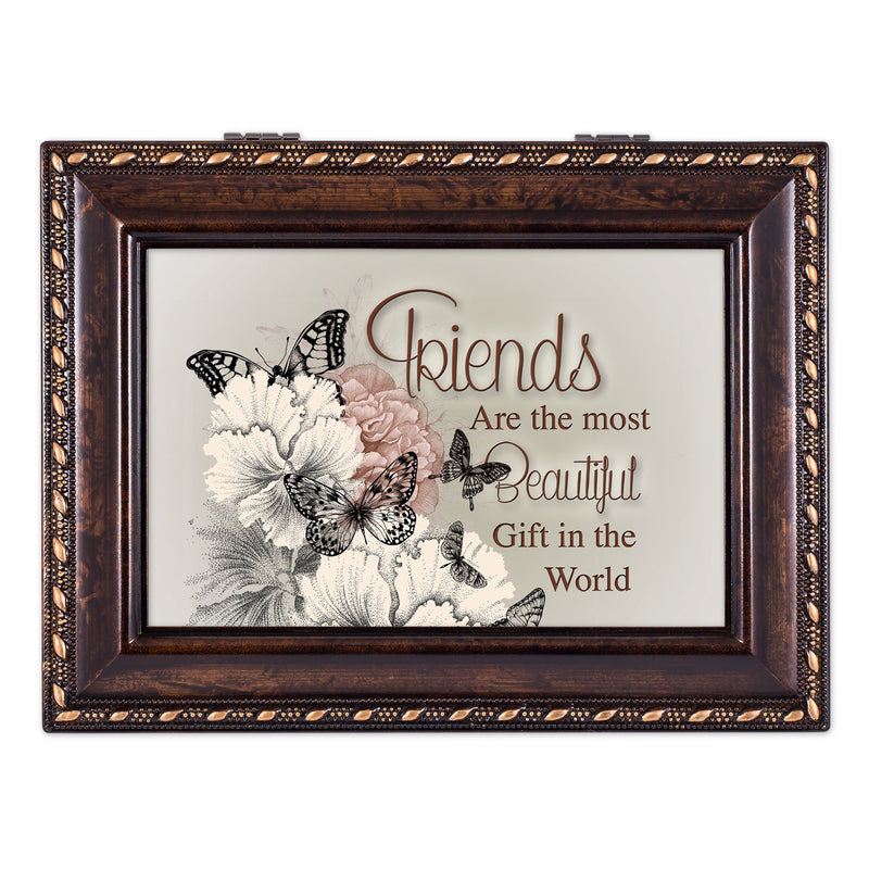 Friends Beautiful Gift Burlwood Finish Jewelry Music Box Plays Amazing Grace