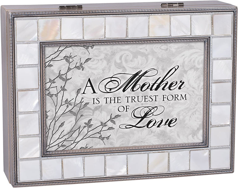 Cottage Garden Mother Truest Form of Love Mother of Pearl Distressed Grey Keepsake Music Box Plays Edelweiss