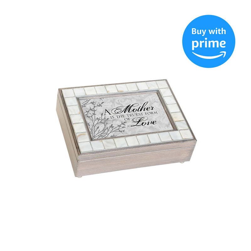 Cottage Garden Mother Truest Form of Love Mother of Pearl Distressed Grey Keepsake Music Box Plays Edelweiss