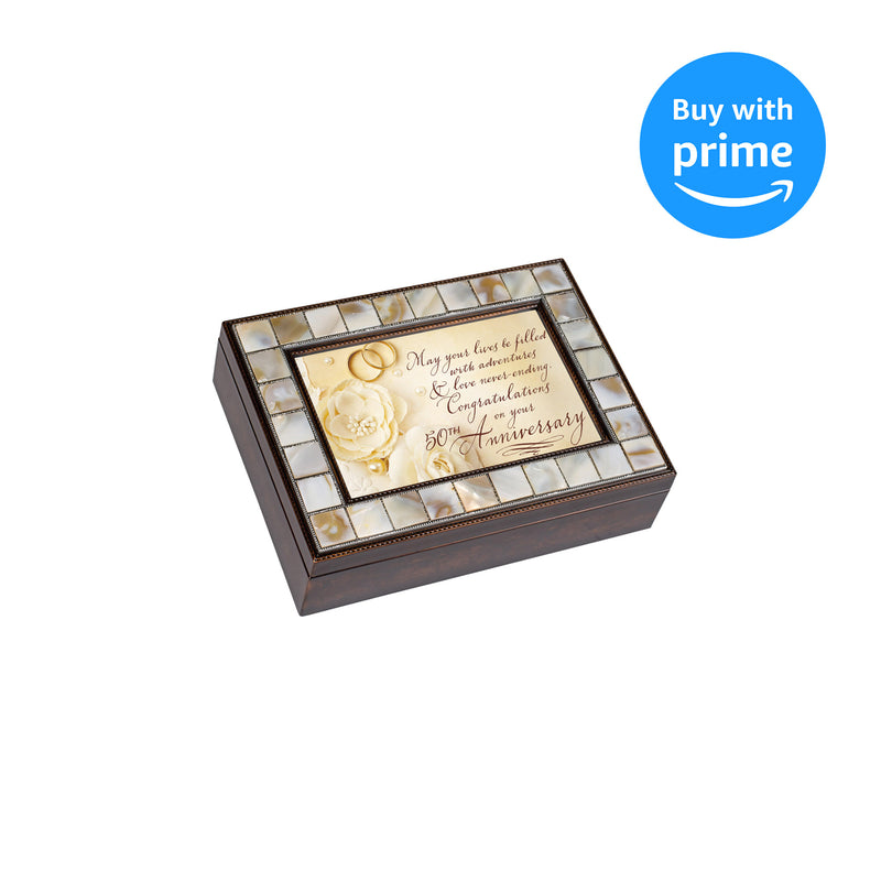 Cottage Garden Congratulations 50th Anniversary Mother of Pearl Amber Music Box Plays You Light Up My Life