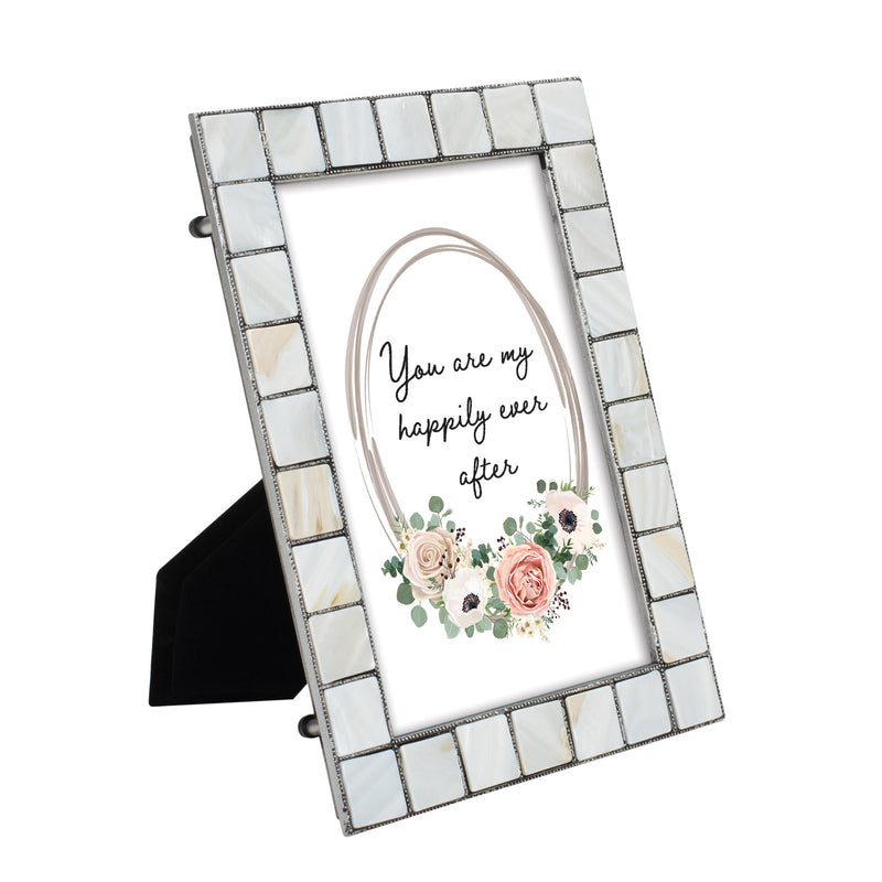 Happily Mother of Pearl Grey Photo Frame Holds 5x7 Photo