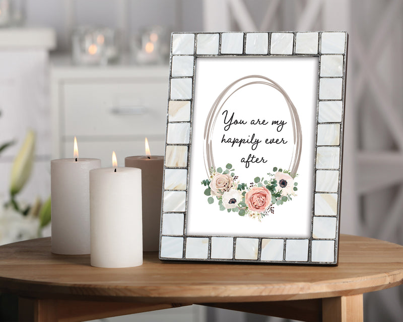 Happily Mother of Pearl Grey Photo Frame Holds 5x7 Photo