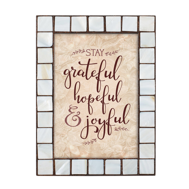 Stay Grateful Mother of Pearl Amber   Framed Wall Or Tabletop Art - Holds 5x7 Photo