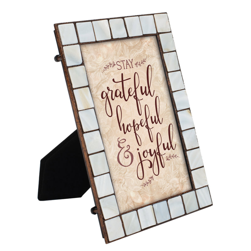 Stay Grateful Mother of Pearl Amber Photo Frame Holds 5x7 Photo