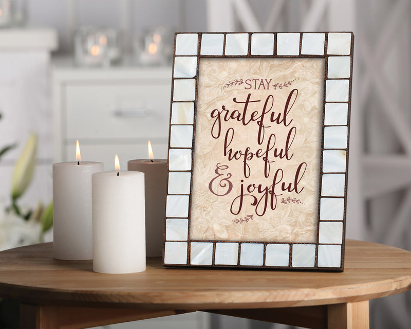 Stay Grateful Mother of Pearl Amber Photo Frame Holds 5x7 Photo