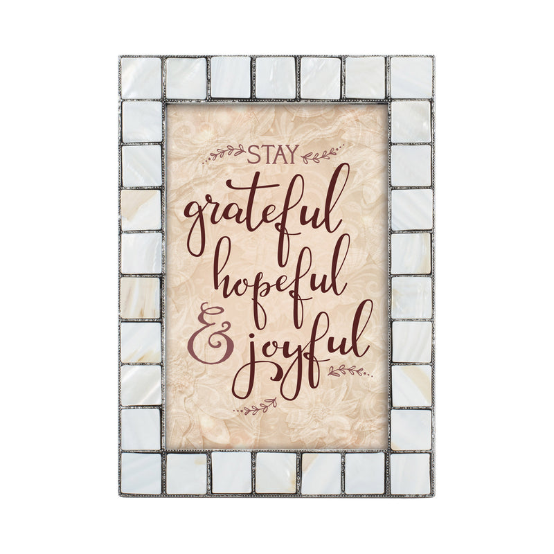 Stay Grateful Mother of Pearl Grey   Framed Wall Or Tabletop Art - Holds 5x7 Photo