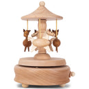 Cottage Garden Carousel Horses Woodgrain 17 inch Beech Wind-Up Musical Figurine
