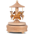 Cottage Garden Carousel Horses Woodgrain 17 inch Beech Wind-Up Musical Figurine