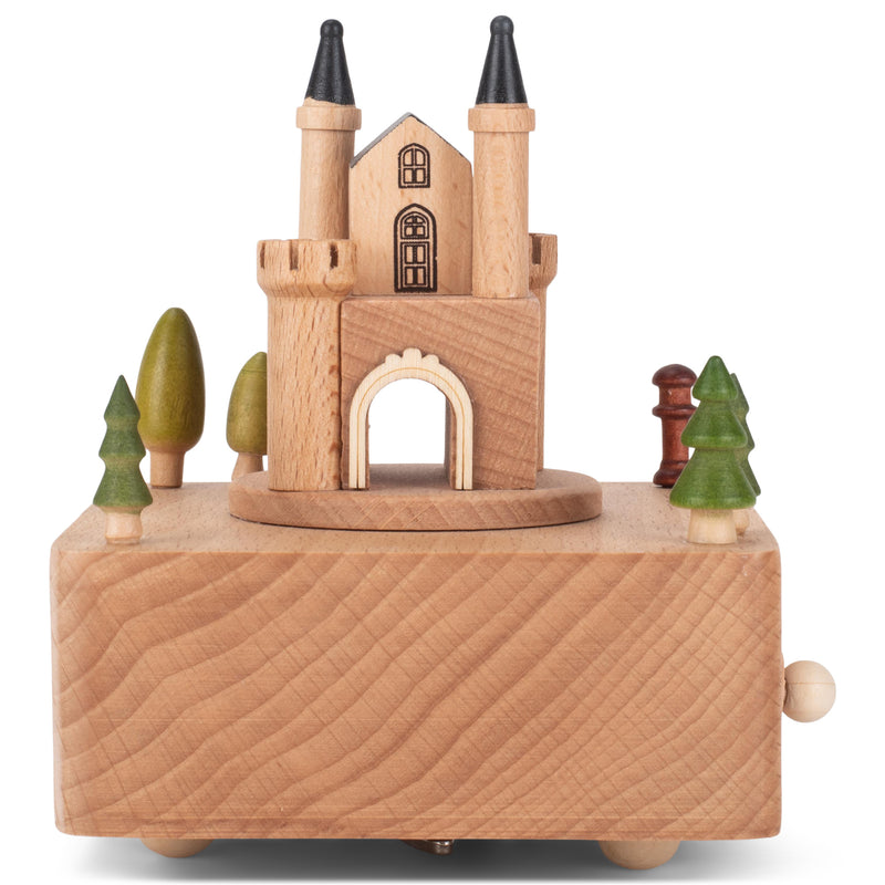 Cottage Garden Castle Car Woodgrain 17 inch Beech Wind-Up Musical Figurine