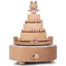 Cottage Garden Happy Birthday Cake Woodgrain 17 inch Beech Wind-Up Musical Figurine