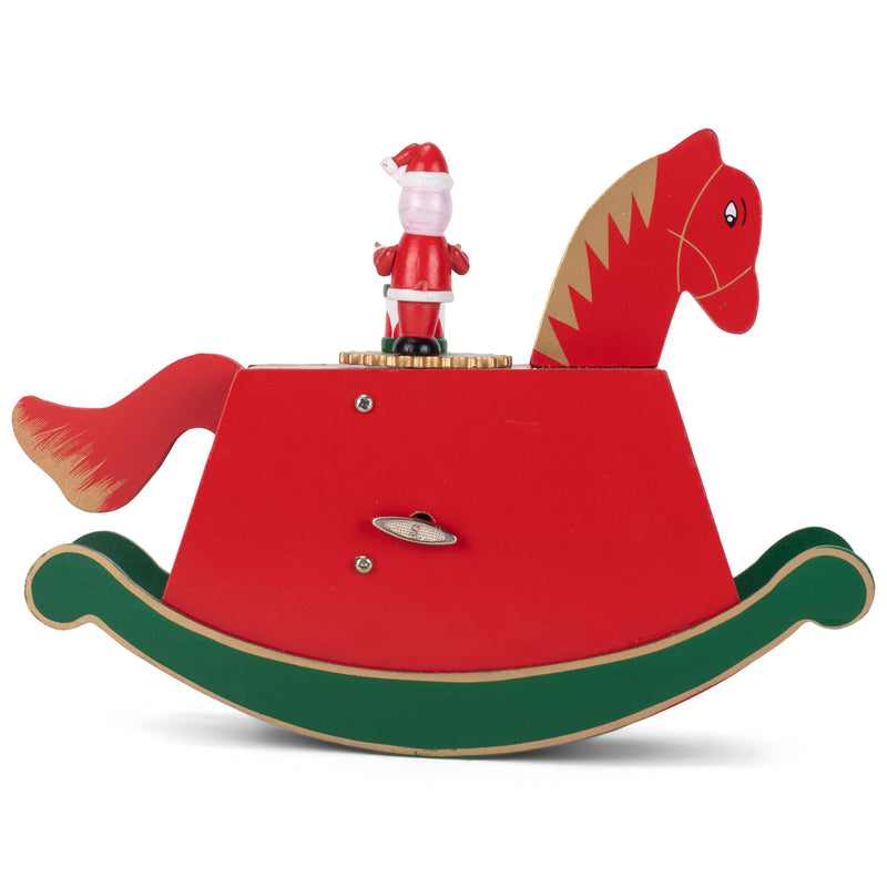 Cottage Garden Rocking Horse Gears Red 9 inch Wood Musical Holiday Figurine Plays We With You A Merry Christmas